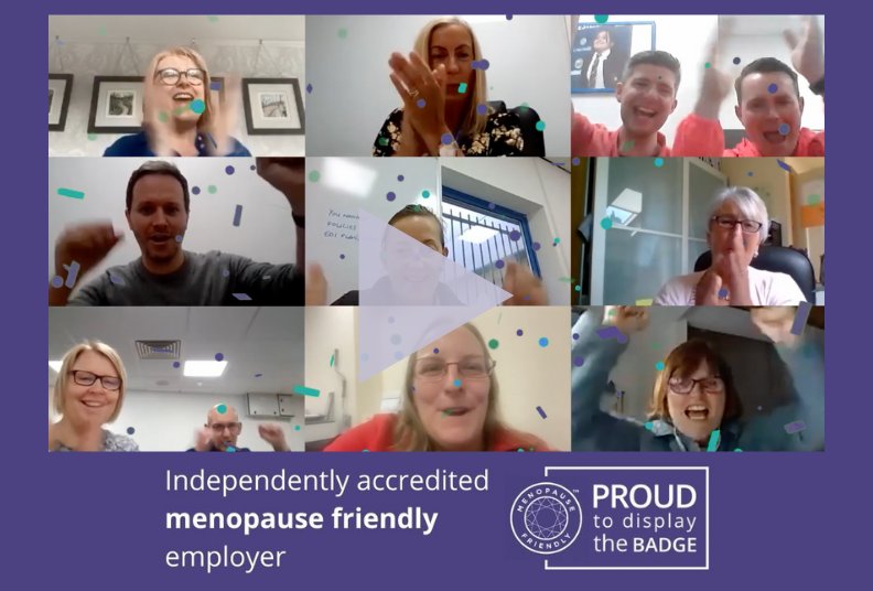 Members of Huddersfield Town Football Club celebrating their achievement as an independently accredited Menopause Friendly Employer | Menopause Friendly Workplace