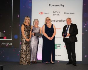 Louise Minchin, Sponsors and Independent Panel Members on stage at The Menopause Friendly Employer Awards 2022