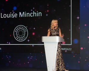 Louise Minchin on stage opening The Menopause Friendly Employer Awards 2022