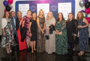 HSBC UK, first direct bank and M&S Bank, sponsors of The Menopause Friendly Employer Awards 2022 and winners of the Most Menopause Friendly Environment Award pictured with Louise Minchin