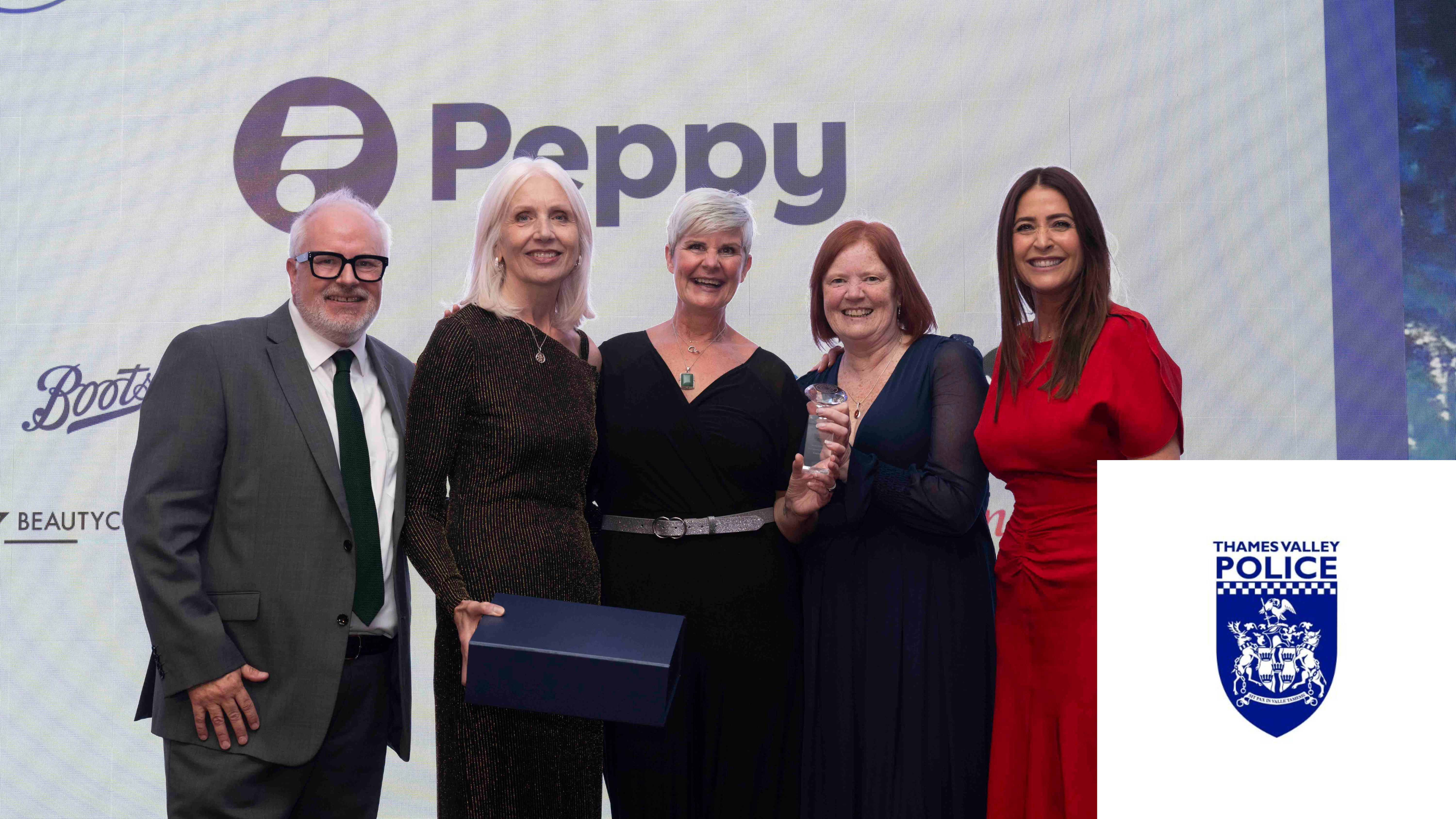 Thames Valley Police on stage with Lisa Snowdon at the Menopause Friendly Employer Awards 2024 Winner