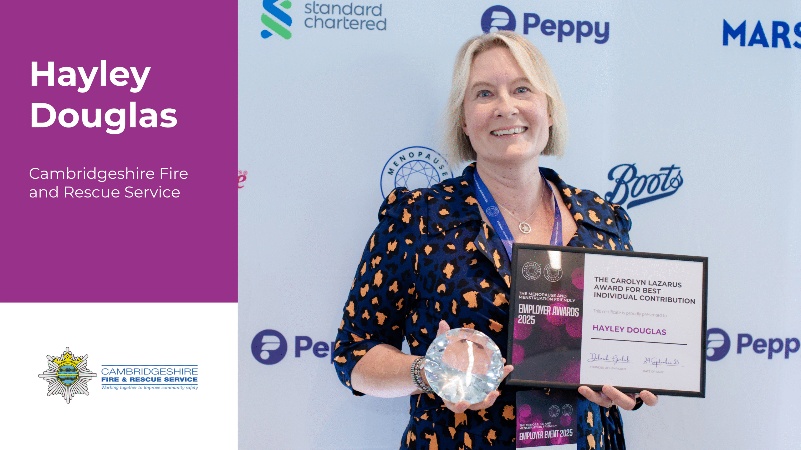 Hayley Douglas - Cambridgeshire Fire and Rescue Service - The Carolyn Lazarus Award - The Menopause and Menstruation Friendly Employer Awards 2025