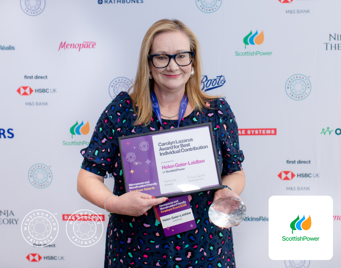 Helen Gaier-Laidlaw of ScottishPower, Carolyn Lazarus Award winner at the 2026 Menopause & Menstruation Friendly Employer Awards