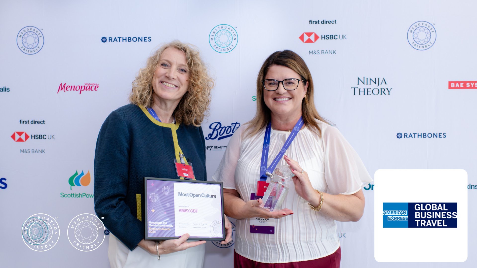 AMEX GBT, winner of Most Open Culture Award at 2026 Menopause & Menstruation Friendly Employer Awards