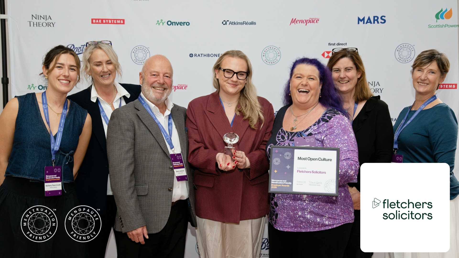 Fletchers Solicitors, winner of the Most Open Culture (Menstruation) Award at the 2026 Menopause & Menstruation Friendly Employer Awards