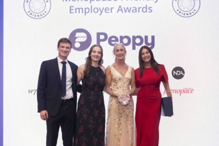 Zoe Shackleton, WINNER Carolyn Lazarus Award with Chad & Daisy Lazarus and Lisa Snowdon. The Menopause Friendly Employer Awards 2024 | CREDIT Laura Ashman Zoe Shackleton, WINNER Carolyn Lazarus Award with Chad & Daisy Lazarus and Lisa Snowdon. The Menopause Friendly Employer Awards 2024 | CREDIT Laura Ashman
